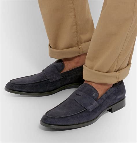 tods suede penny loafers  navy blue  men lyst