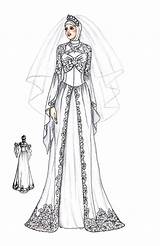 Kebaya Muslim Gaun Sketches Sketsa Hijab Pengantin Desain Terusan Gown Kunjungi Avantie Bahan Ilustrasi sketch template