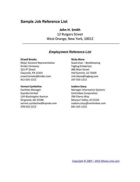professional reference page sheet templates template lab