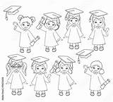 Mortarboard Graduation Gown Coloring Children Set Girls Comp Contents Similar Search sketch template