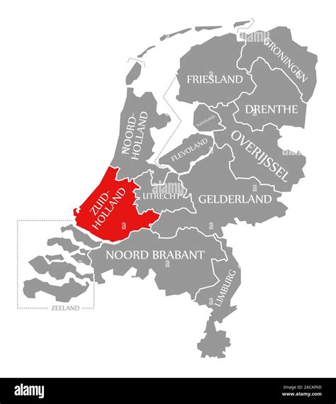 zuid holland red highlighted  map  netherlands stock photo alamy