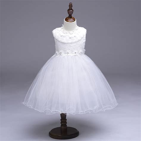 White Flower Girl Dress For Wedding With Ball Gown Style Little