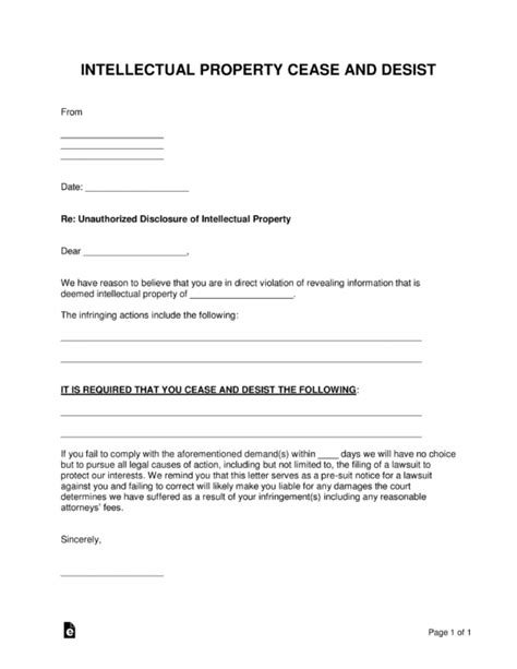 free intellectual property cease and desist letter template pdf