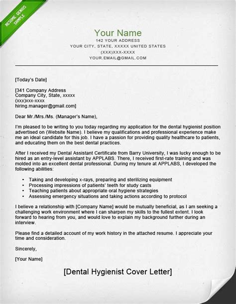 dental assistant and hygienist cover letter examples rg