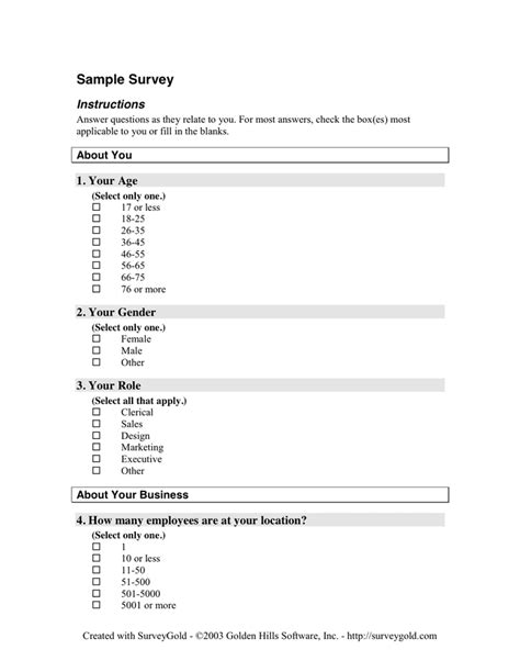 sample survey  word   formats