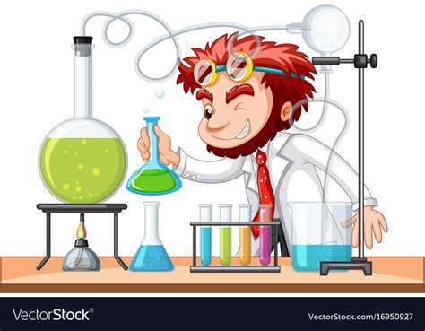 Mad Scientist Mixes Chemical In Lab Royalty Free Vector