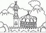 Masjid Gambar Mosque Mewarnai Contoh Dan Ramadan Mecca Pemandangan sketch template