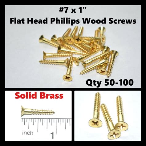 7 X 1 Flat Head Countersink Solid Brass Wood Screws Phillips Qty 50