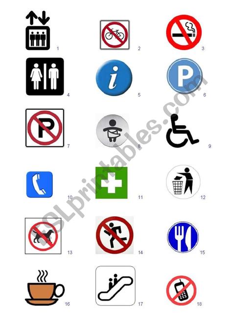 common signs  symbols matching esl worksheet  nicola