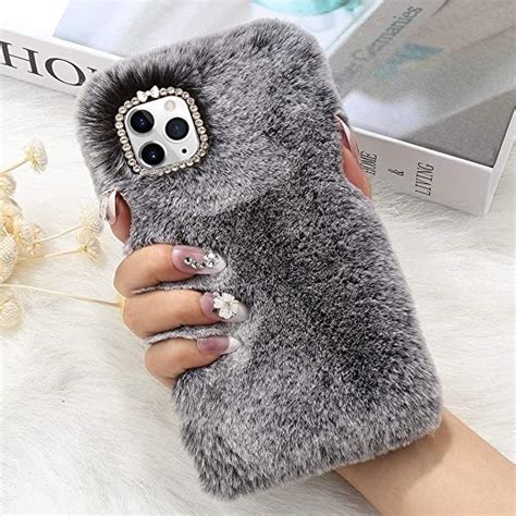 llz coque for iphone 11 pro max cute case girly rabbit faux fur case
