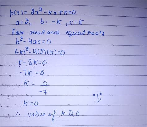 how to find the value of k in a quadratic equation with equal roots