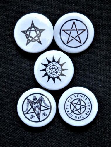 satan pentagram 666 black sun devil set of 5 button pin badges 25mm