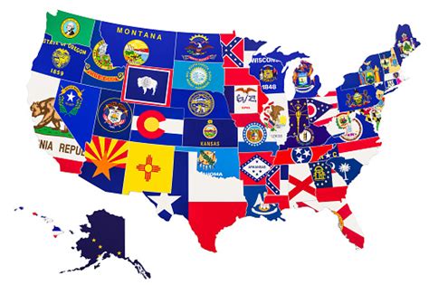 mapa de estados unidos con las banderas de estado aislado en fondo