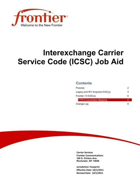 interexchange carrier service code icsc job aid frontier