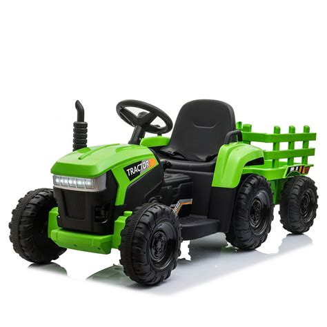 tobbi  electric battery powered ride  toy tractor trailer green walmartcom walmartcom