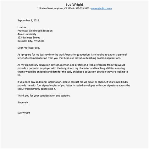 letter  recommendation request template academic reference letter
