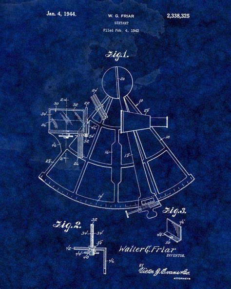 sextant nautical drawing combo sextant patent print wall hanging art