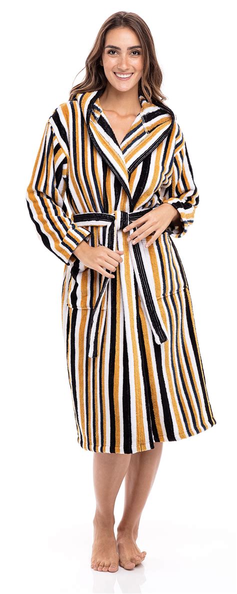 women s luxury terry cotton hooded bathrobe spa robe bath robes stripes