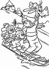 Coloring Pages Mickey Minnie Goofy Skiing Mouse Printable Paper sketch template