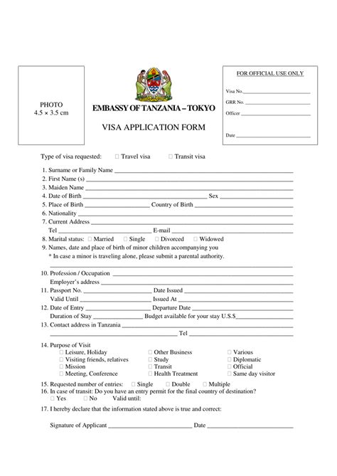tokyo japan tanzania visa application form embassy of tanzania fill