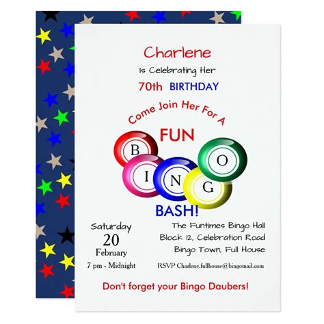 fun colorful bingo bash theme party invite party invitations party