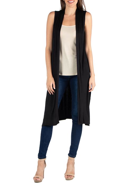 24seven Comfort Apparel Sleeveless Long Cardigan Vest With Side Slit