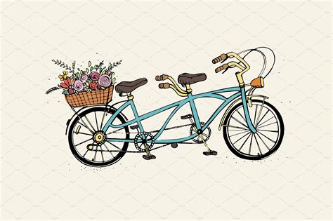 tandem city bicycle illustrator graphics creative market