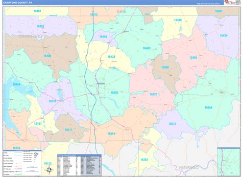 crawford county pa wall map color cast style  marketmaps mapsales