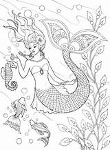 Coloring Mermaid Pages Beautiful Mermaids Color Book Publications Dover Welcome Doverpublications Beach Printable Ocean Designs Para Realistic Fantasy Adult Barbie sketch template