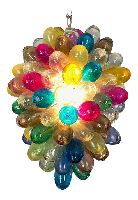 Light Fixture Of Stained Hand Blown Glass On Hand Blown