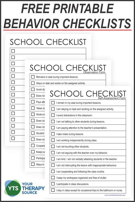 behavior checklist  students  therapy source