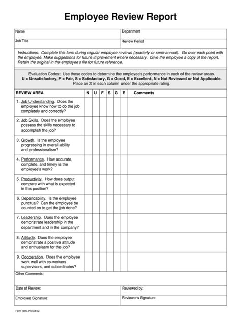 printable employee review forms fill  printable  blank