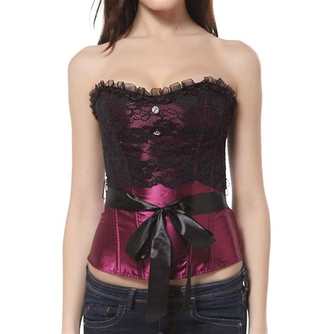 purple lace overlay ribbon belt overbust boned corset top lace up