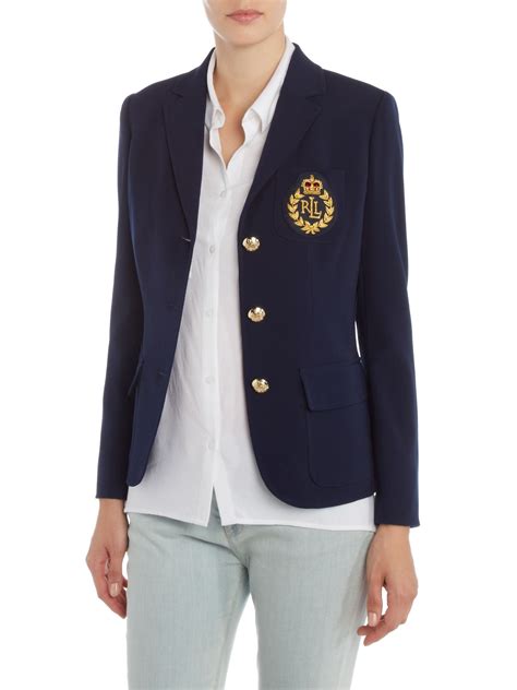 Lauren By Ralph Lauren Long Sleeved Blazer With Crest Pocket Detail In