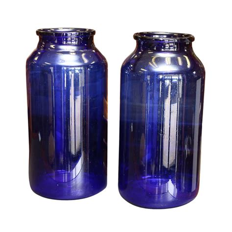 handblown cobalt blue glass jars vases  vessels antique  modern