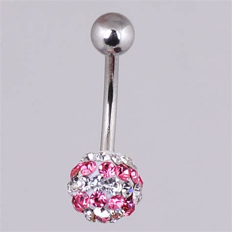 New Arrival Bling Pink And White Crystal Dangle Navel Belly Button