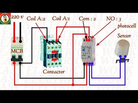 photocell wiring diagram   wiring photocell  magnetic contactor connection  hindi