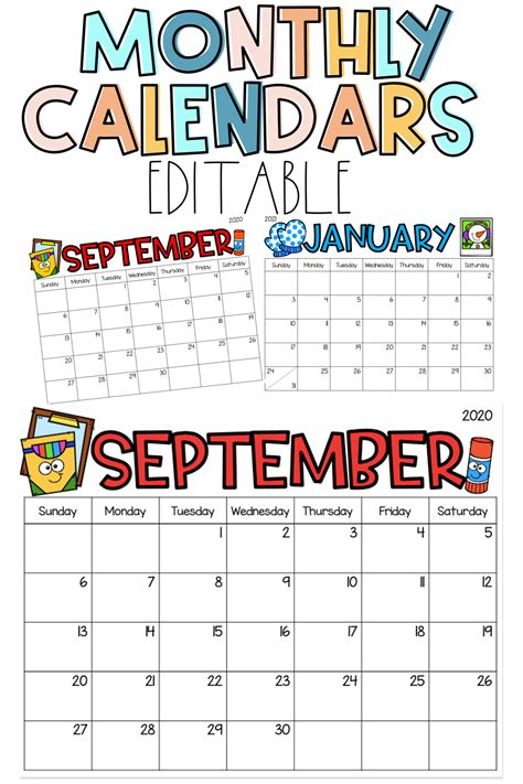 editable monthly calendars   printable monthly school year calendars school