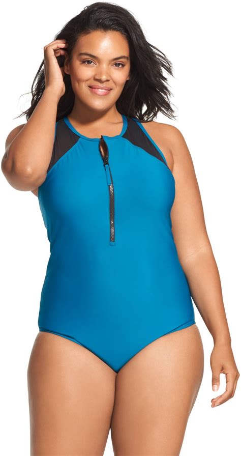 Speedo Women S Plus Size Zip Up Mesh 1 Piece Swimsuit Academy