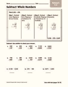 subtracting whole numbers with regrouping lesson plans worksheets
