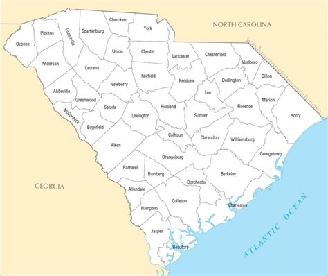 large detailed south carolina state county map