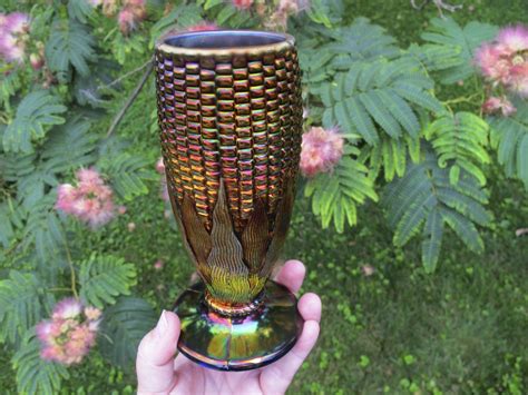 Antique Northwood Blue Carnival Glass Corn Vase Carnival