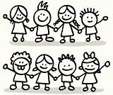 Friends Cartoon Clipart Hands Holding Children Group Kids Clip Lineart Template Happy Sisters Illus Outline Cliparts Vector Istock Premium Library sketch template