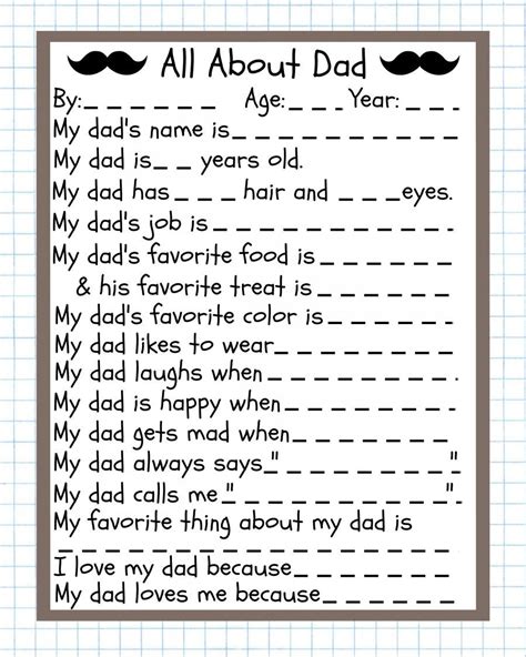fathers day printable questionnaire  journeys  life