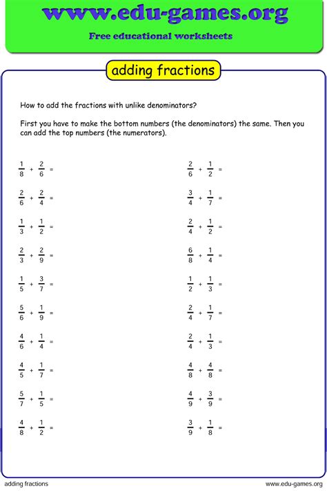 adding mixed fraction worksheet