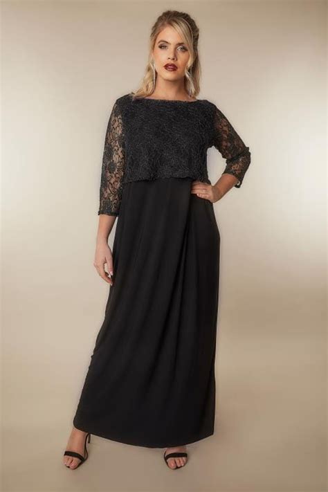 black and gold maxi lace overlay dress with long sleeves