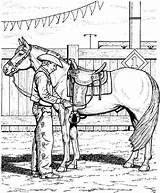 Cowboy Saddle Horses Cai Caballos Rider Colorat Rodeo Dibujo Adjusting Pferde Getcolorings Caballo Planse Dinosaurs Cowgirl Bucking Creativity Azcoloring sketch template