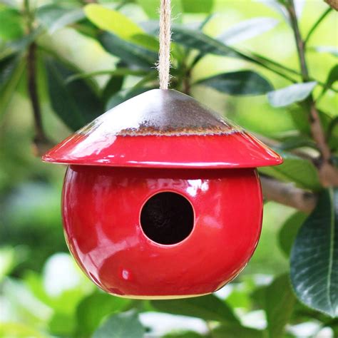 amazoncom tenforie ceramic birdhouses bird hut hanging hummingbird nest  outdoor red