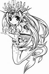 Mermaid Coloring Siren Anime Inks Enchanter Sirens Bubbles Bunny sketch template