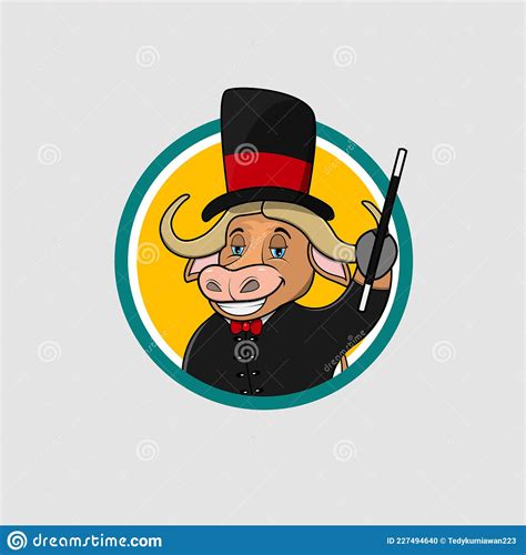 buffalo head circle label  bring stick  magician custom stock vector illustration